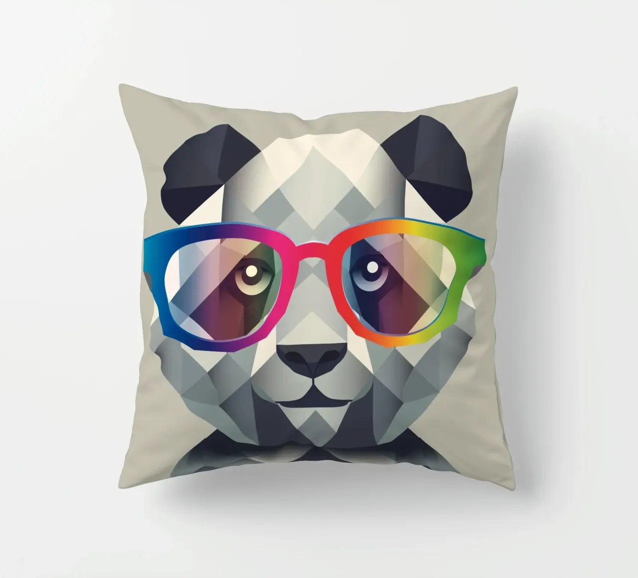 Cool panda: geometric style meets colourful glasses decorative cushion by namosh