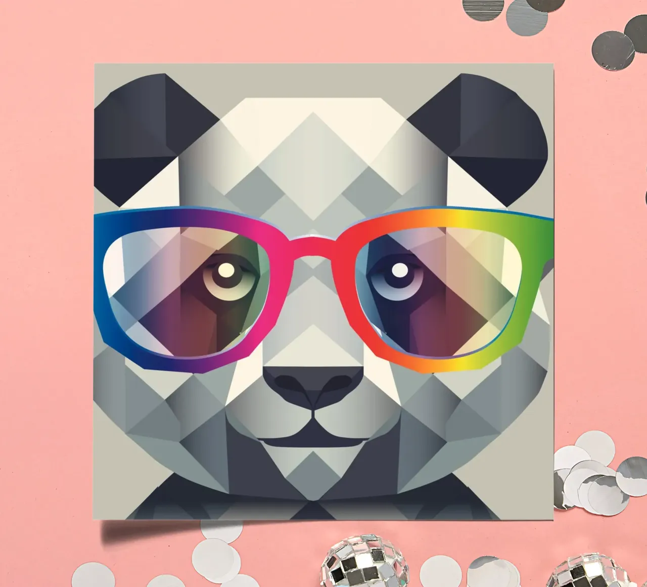 Panda cool : le style géométrique rencontre les lunettes colorées planche autocollant de namosh