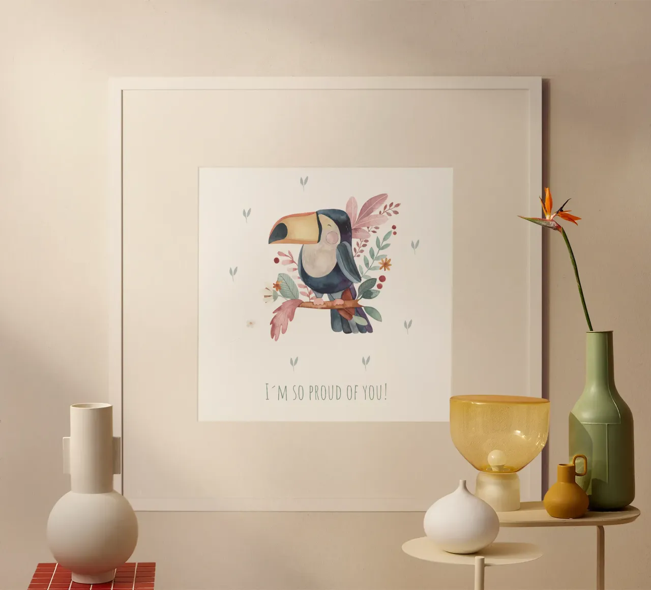 Tukan poster con telaio in legno da Sabrina Ziegenhorn