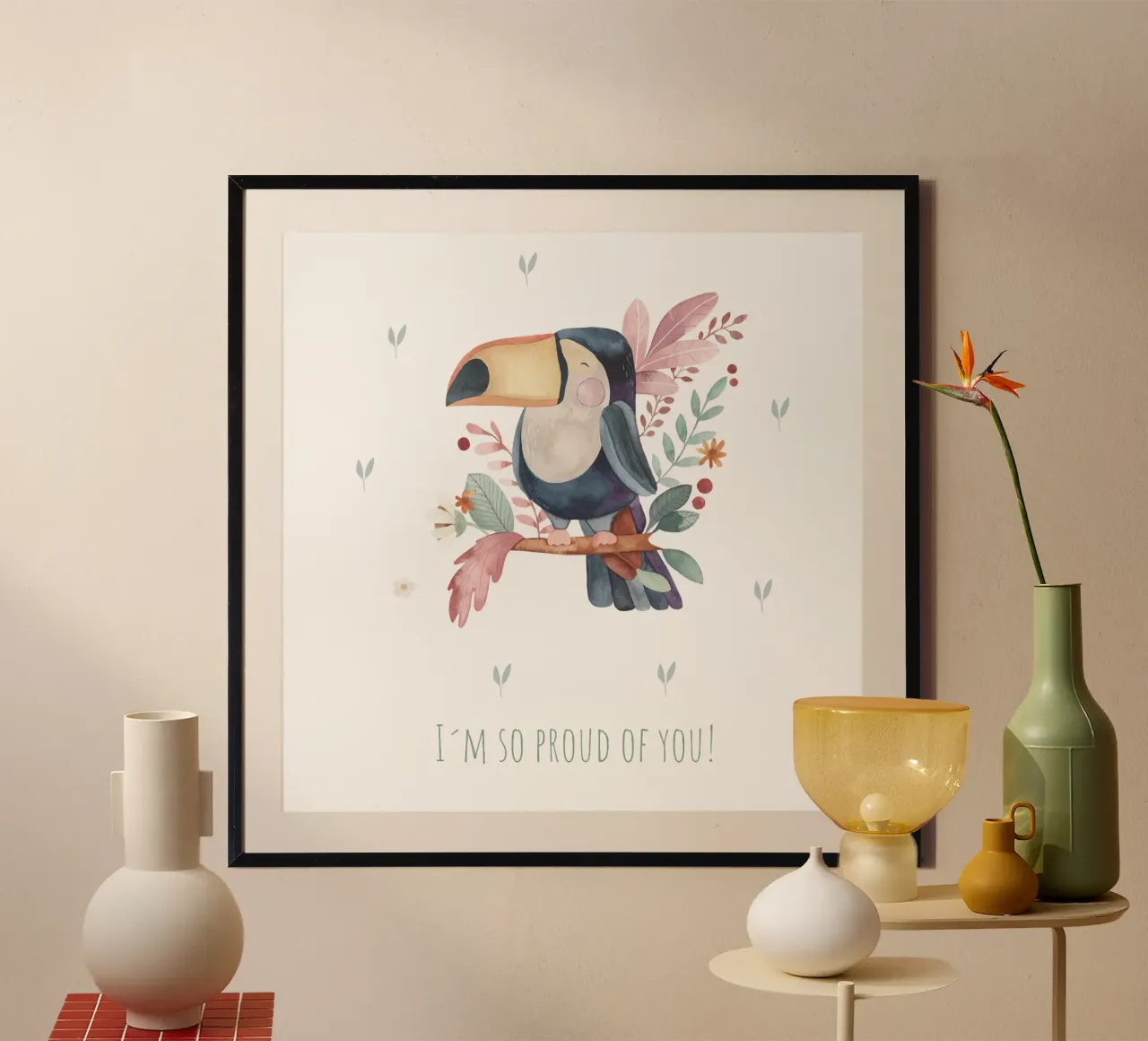 Tukan poster con telaio in legno da Sabrina Ziegenhorn