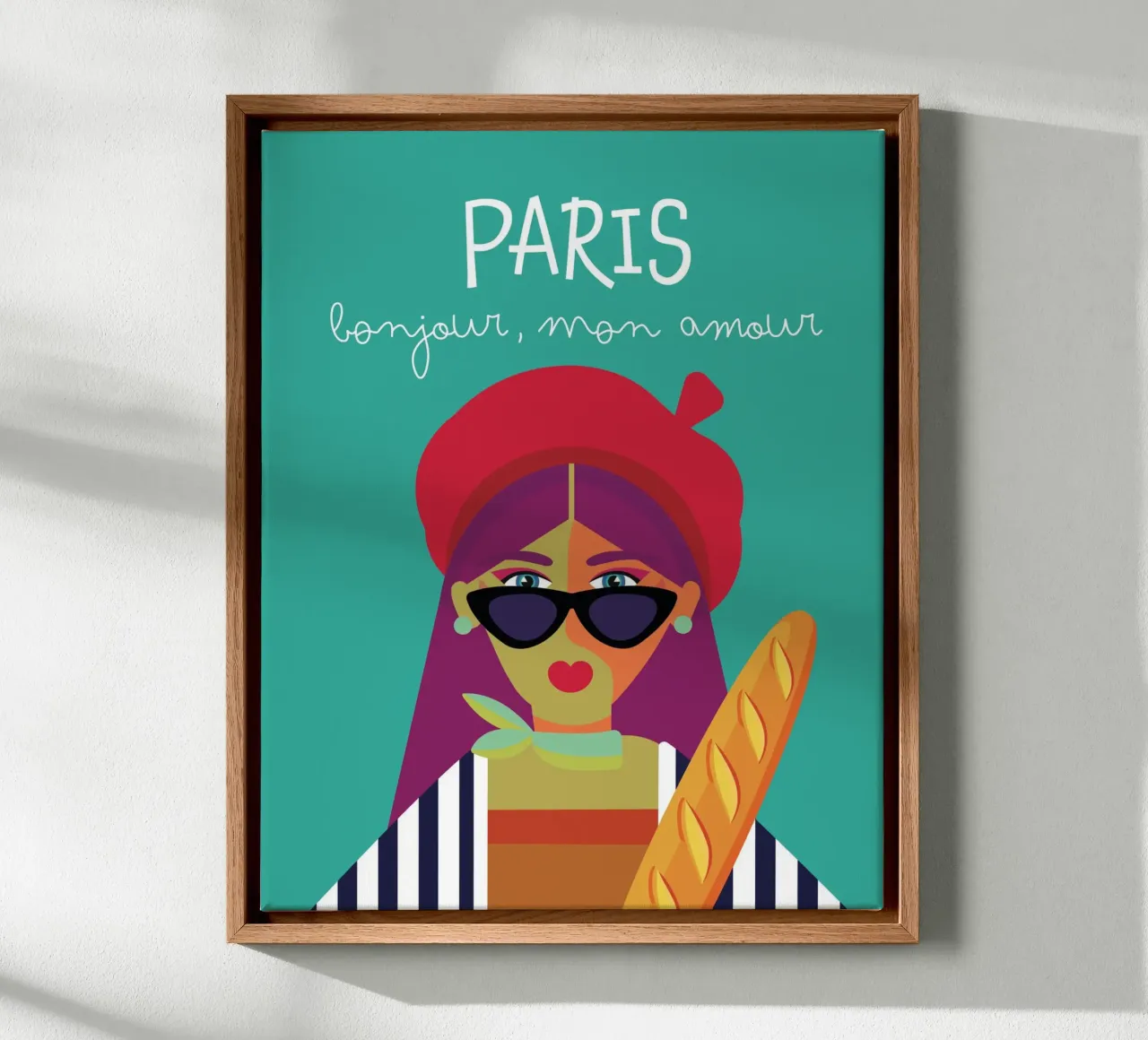 Paris Bonjour, Mon Amour | Pop Colors canvas with Floater frame by Ana Paniagua Design