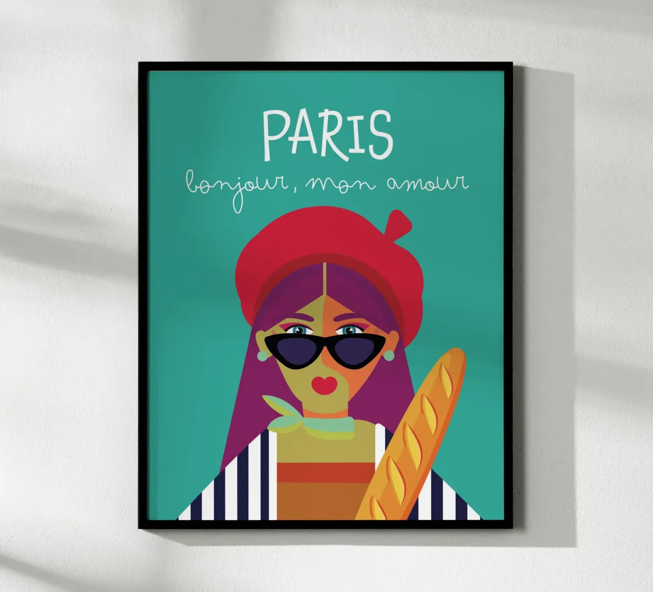 Parigi Bonjour, Mon Amour | Colori Pop poster con telaio in plastica da Ana Paniagua Design