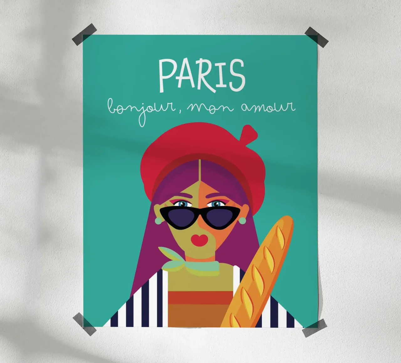 Parigi Bonjour, Mon Amour | Colori Pop poster con telaio in plastica da Ana Paniagua Design