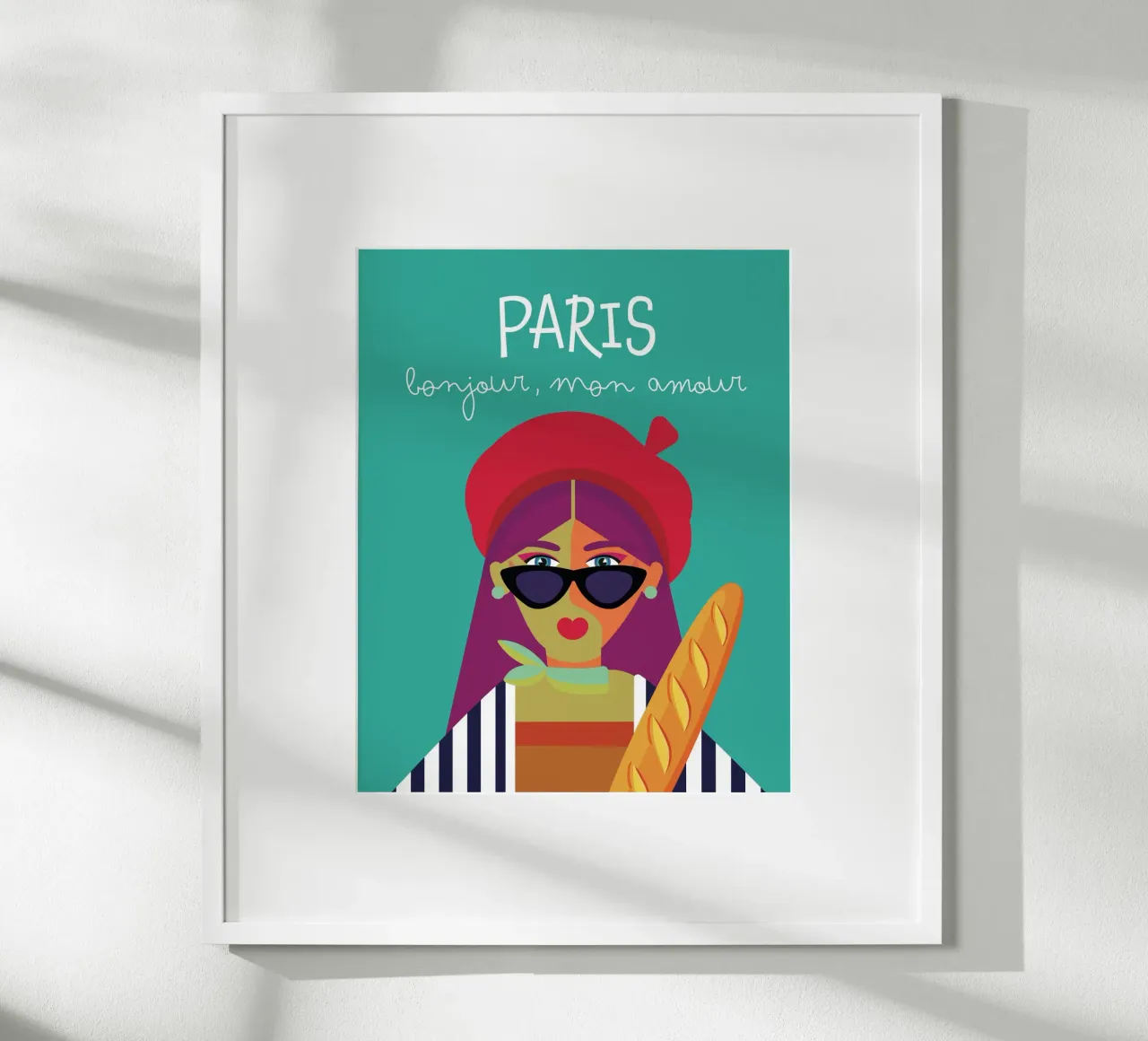 Parigi Bonjour, Mon Amour | Colori Pop poster con telaio in plastica da Ana Paniagua Design