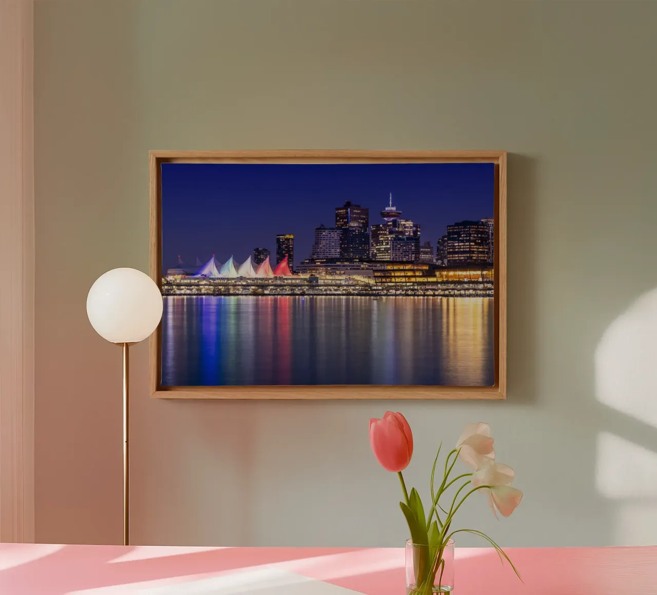 Enchanting evening impression from Vancouver canvas with Floater frame by Melanie Viola