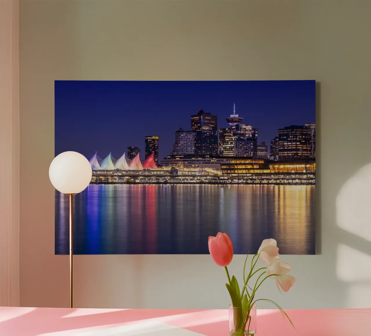 Enchanting evening impression from Vancouver canvas with Floater frame by Melanie Viola