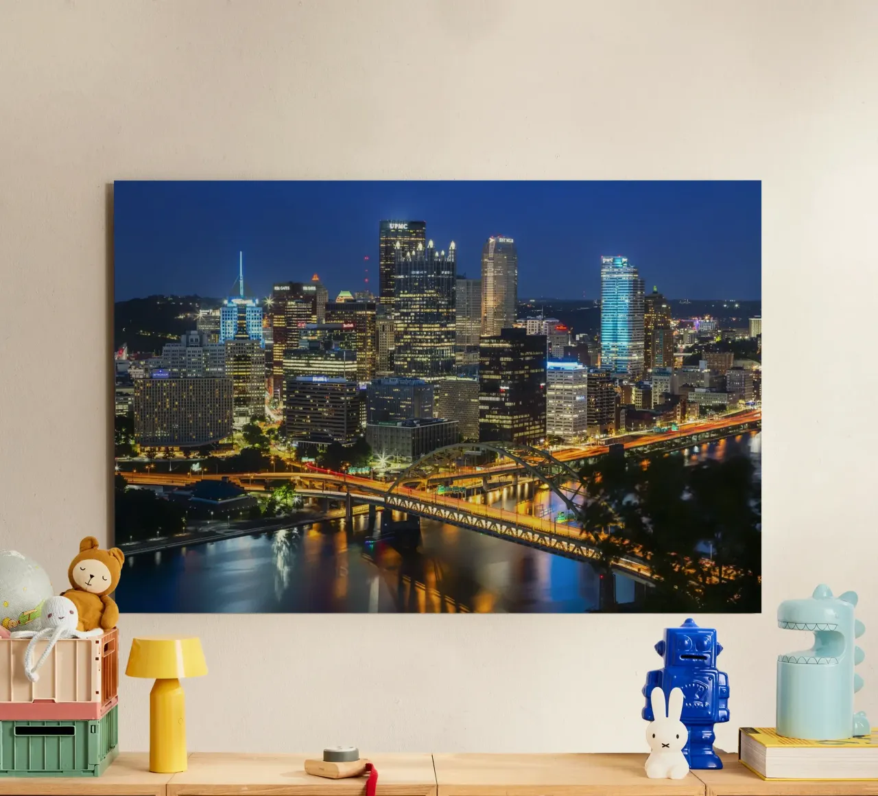 Traumhafte Skyline von Pittsburgh am Abend alluminio dibond da Melanie Viola