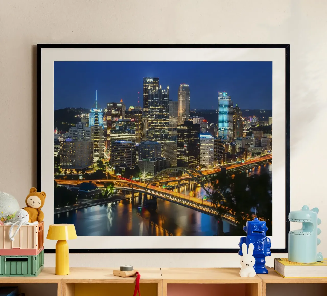 Traumhafte Skyline von Pittsburgh am Abend carta hahnemühle da Melanie Viola