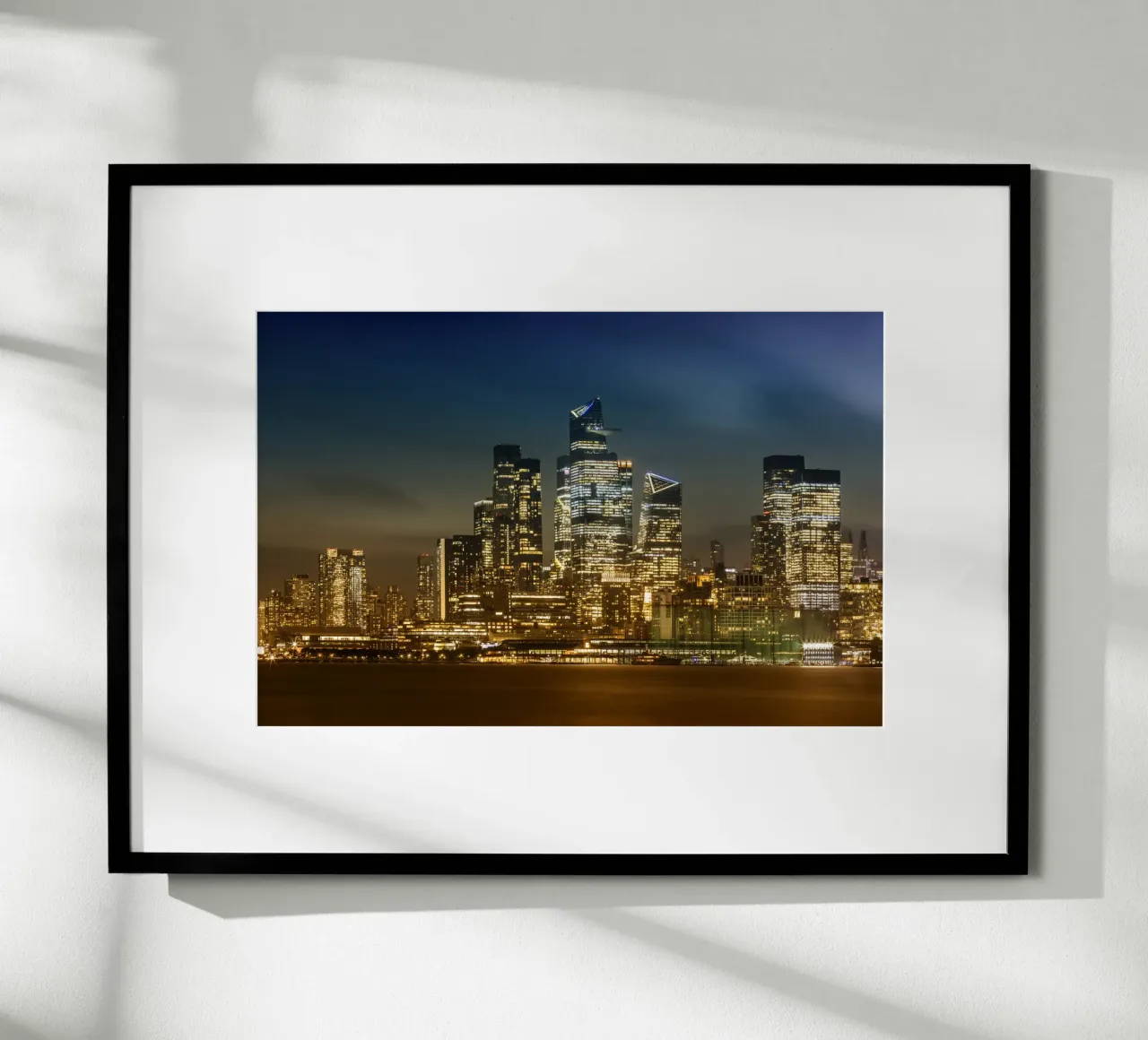 Striking NYC skyline with Hudson Yards in the evening poster by Melanie Viola