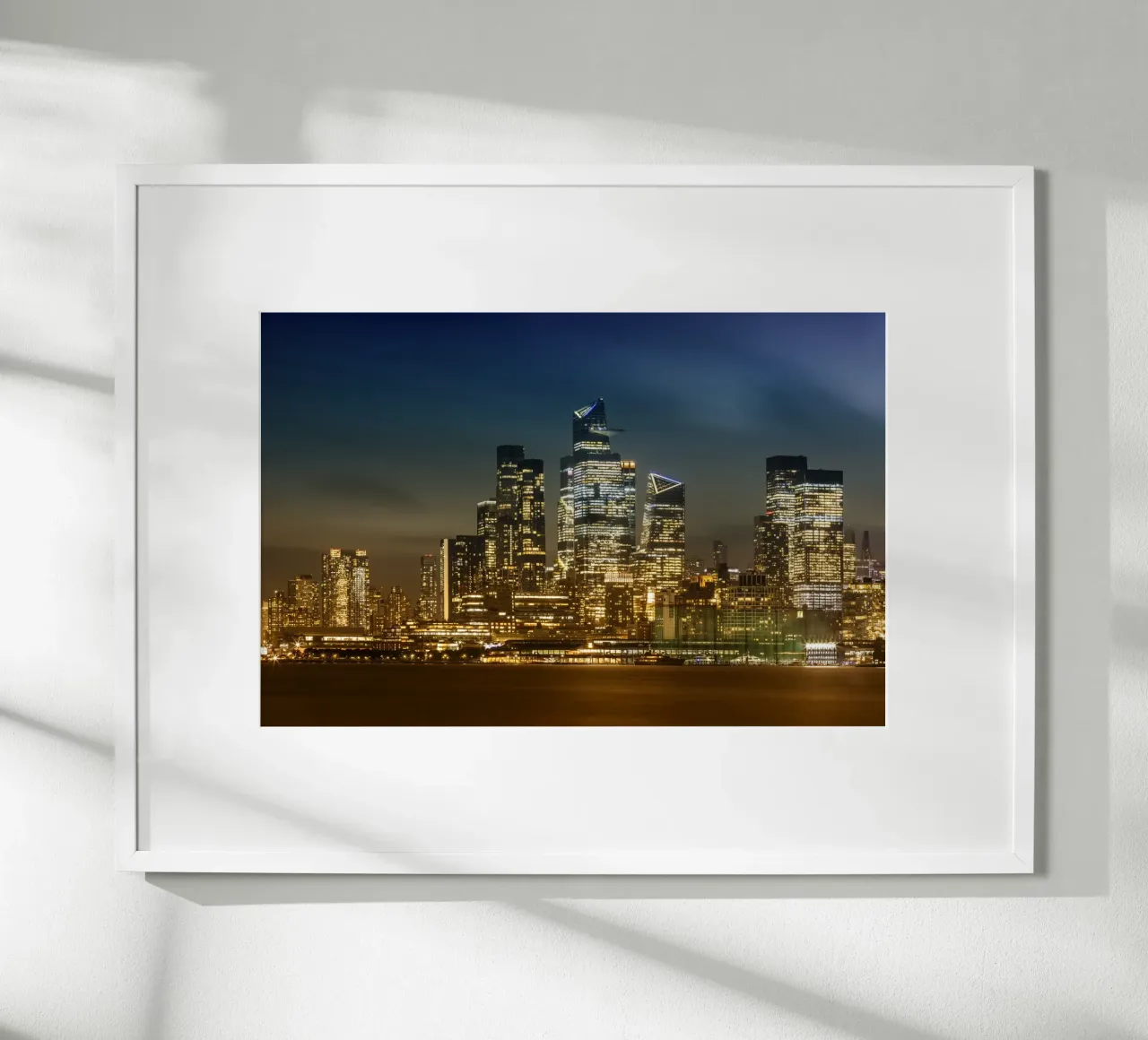 Striking NYC skyline with Hudson Yards in the evening poster by Melanie Viola