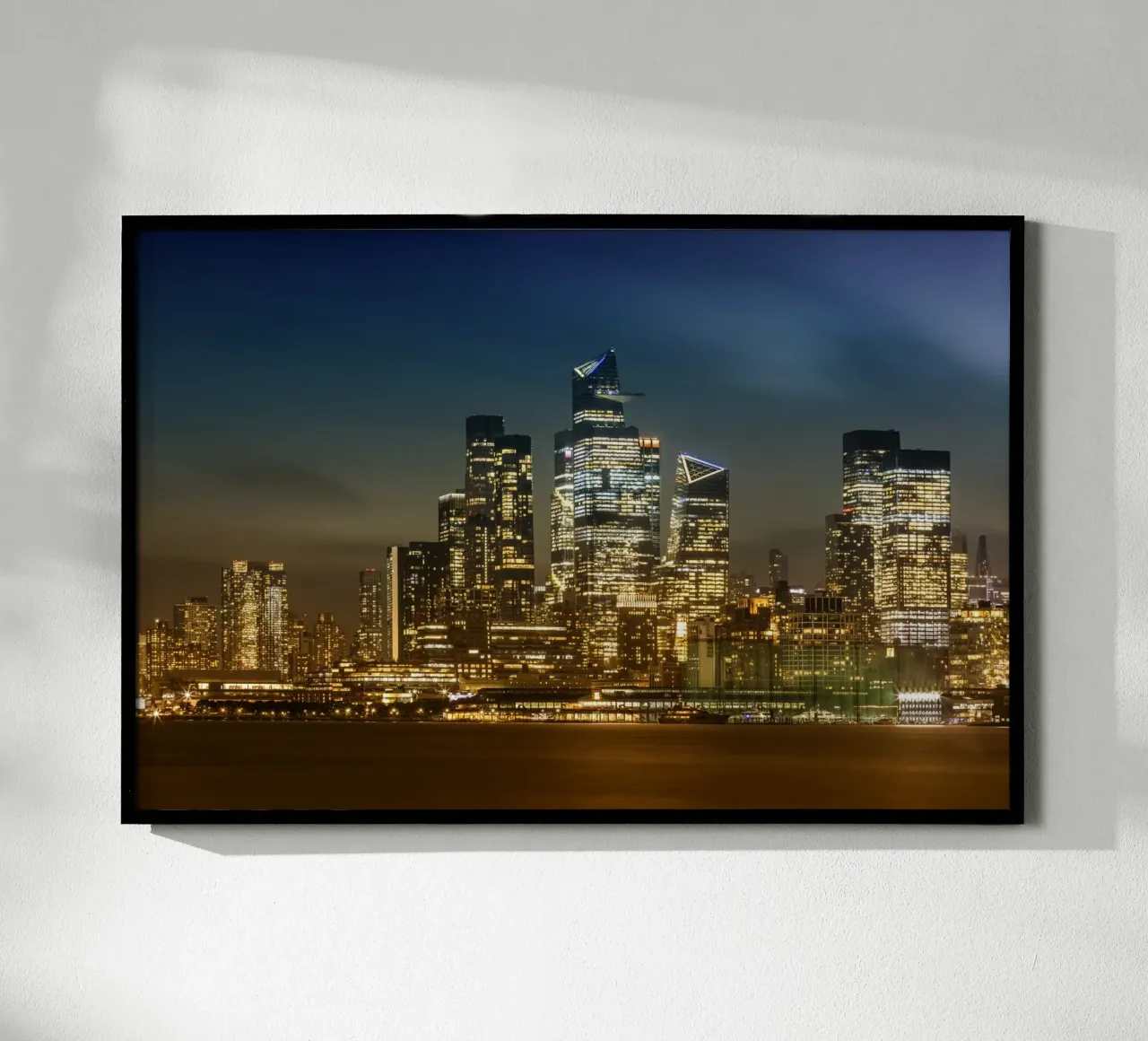Striking NYC skyline with Hudson Yards in the evening poster by Melanie Viola