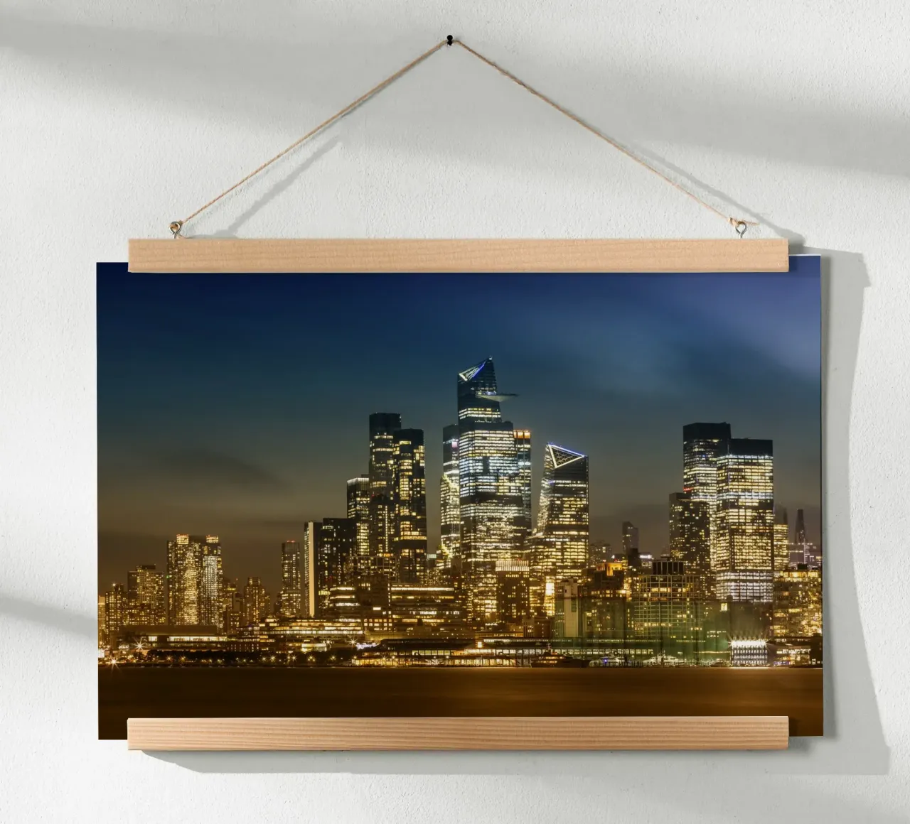 Striking NYC skyline with Hudson Yards in the evening poster by Melanie Viola