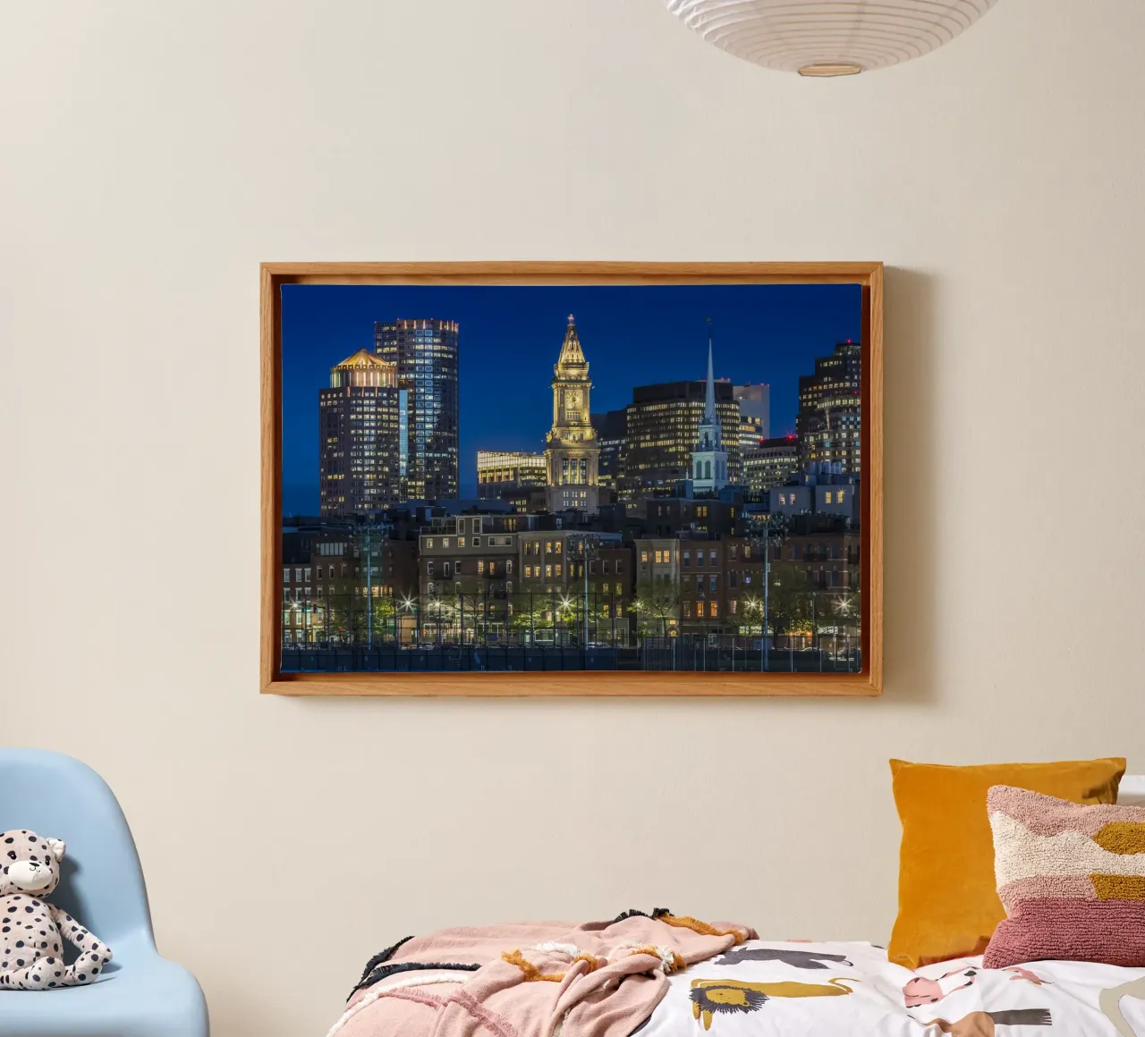BOSTON Evening skyline of North End & Financial District canvas with Floater frame by Melanie Viola