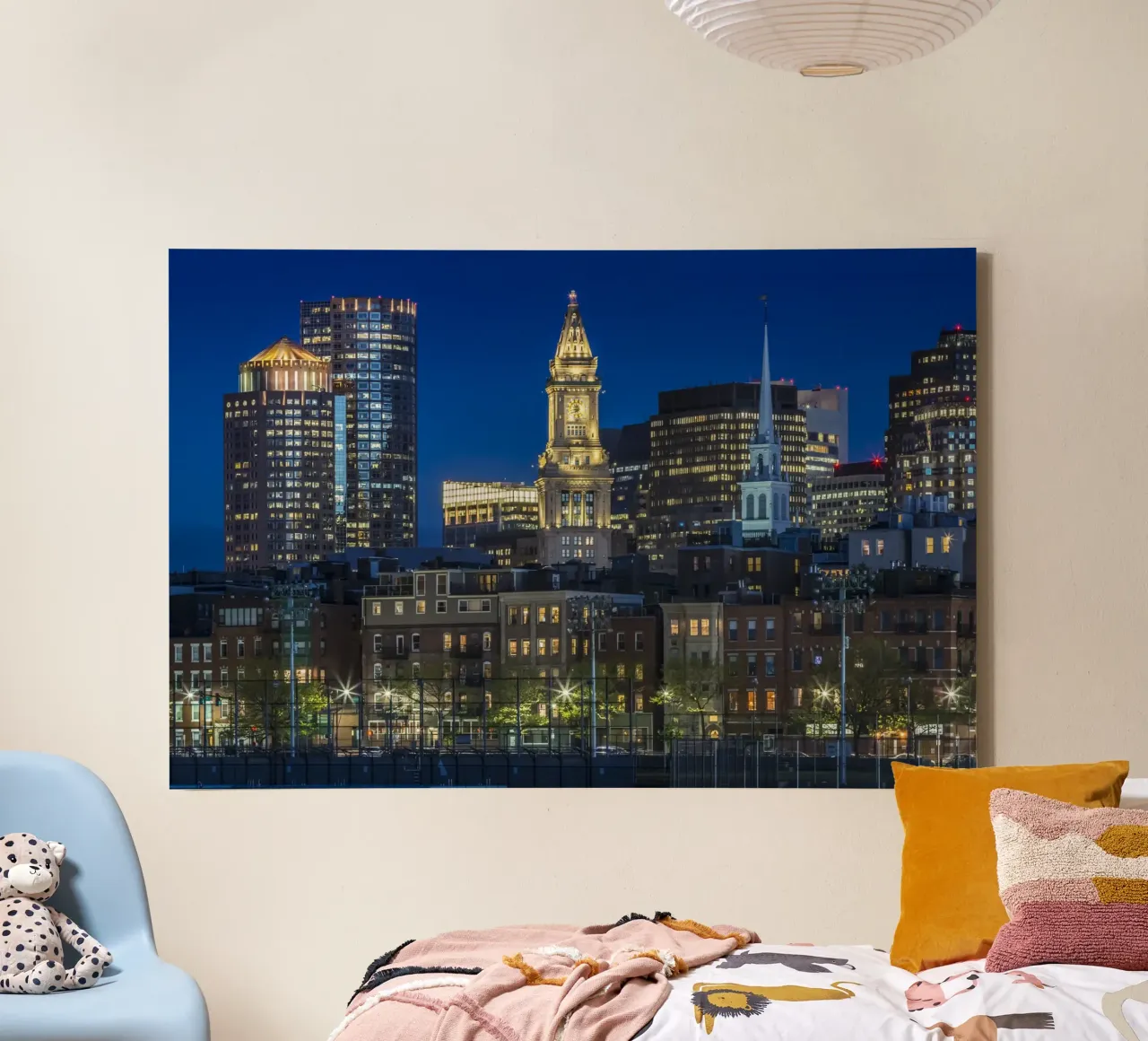 BOSTON Evening skyline of North End & Financial District canvas with Floater frame by Melanie Viola