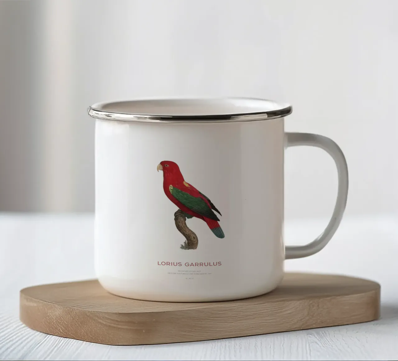 Lorius Garrulus o Lorius Garrulus tazza in smalto da Vintagrafica