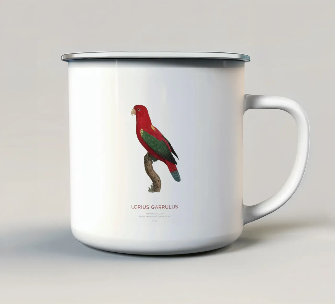 Lorius Garrulus o Lorius Garrulus tazza in smalto da Vintagrafica