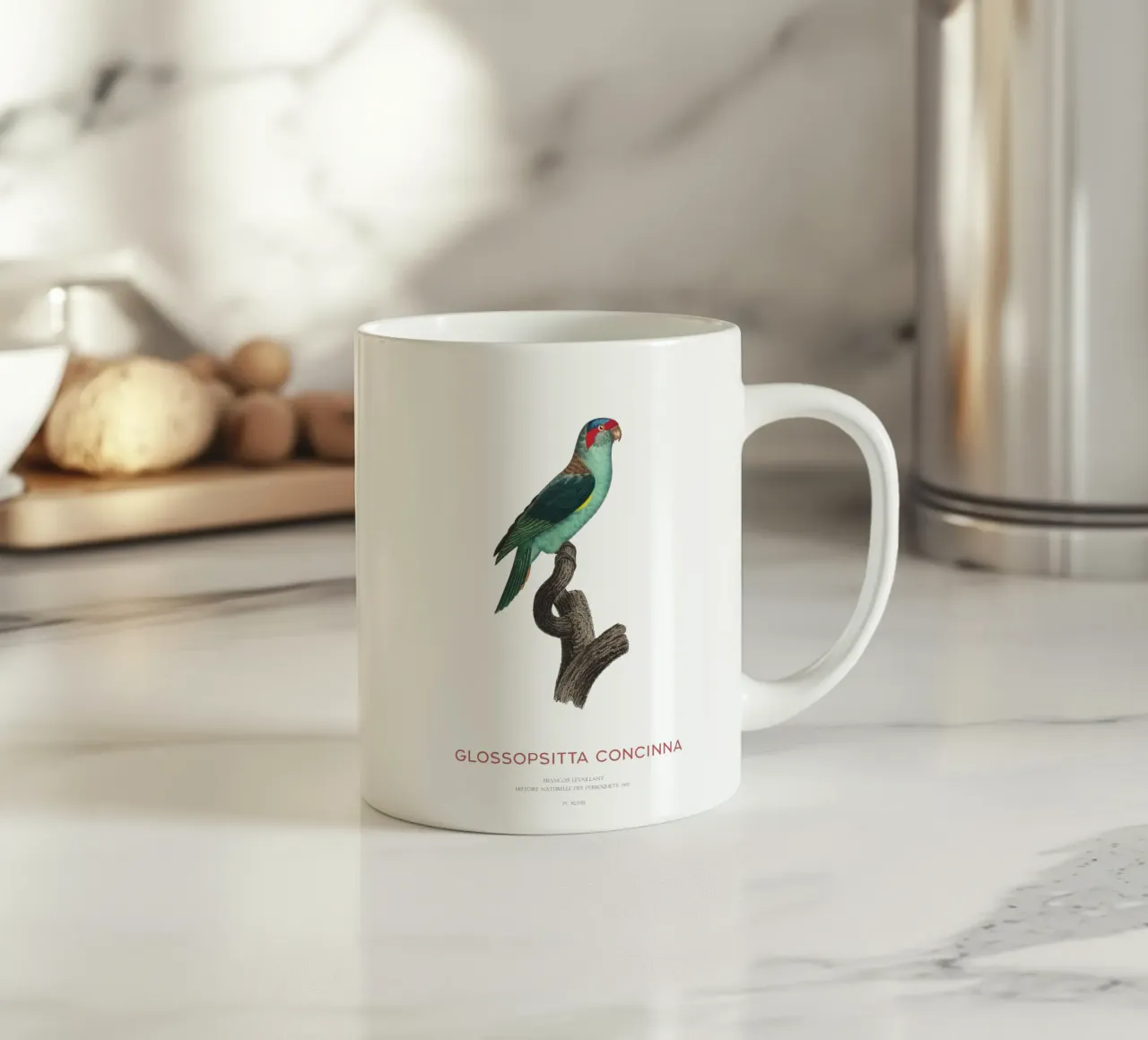 Lorichetto muschiato o Glossopsitta Concinna tazza in ceramica da Vintagrafica