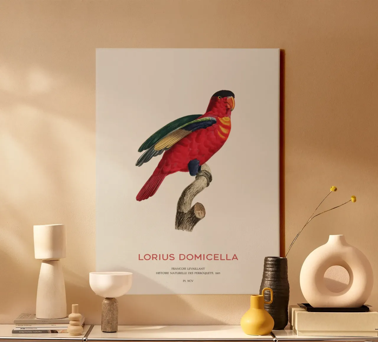 Purperlibel of Lorius Domicella canvas met Baklijst van Vintagrafica