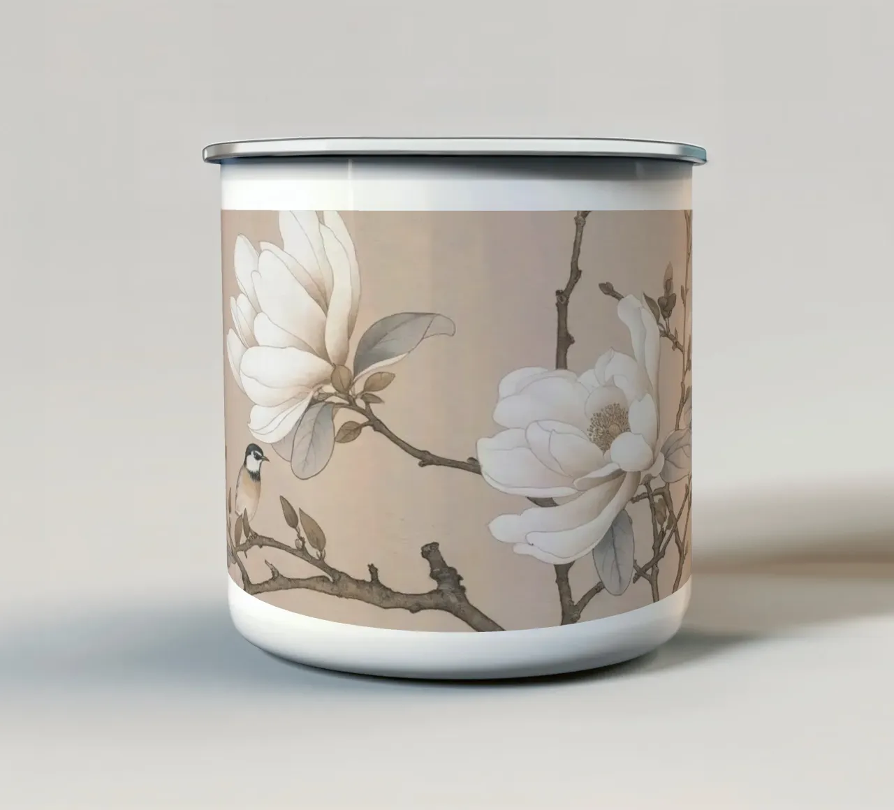 Chinoiserie Magnolia And Bird tazza in smalto da Andrea Haase Vintage World