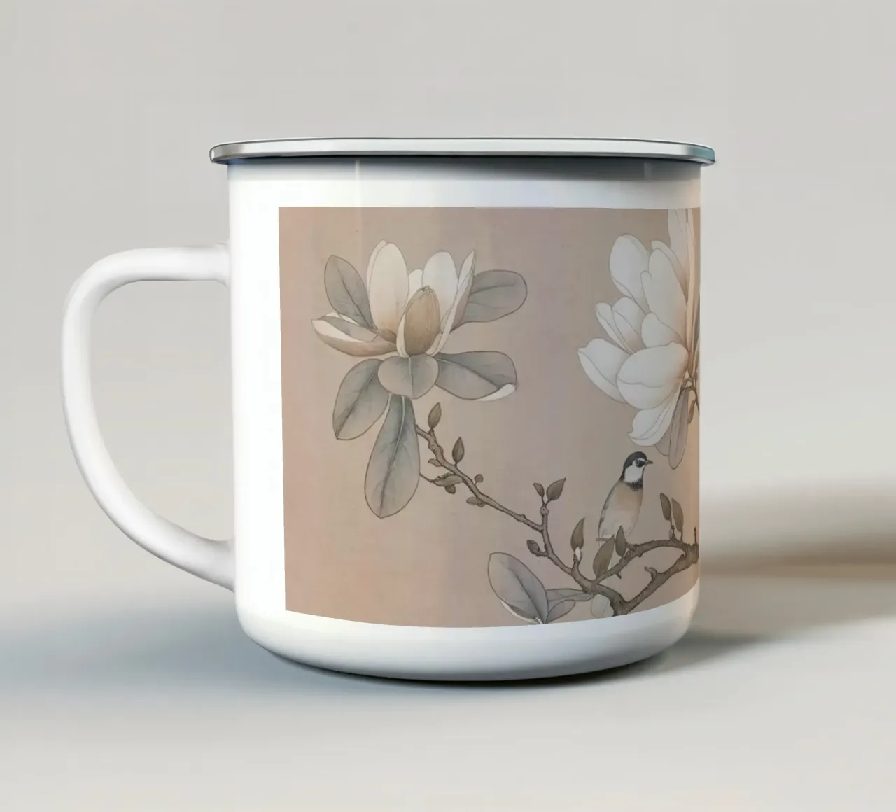 Chinoiserie Magnolia And Bird tazza in smalto da Andrea Haase Vintage World