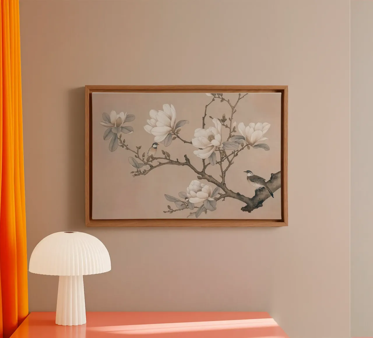 Chinoiserie Magnolia And Bird tela con Cornice a cassetta da Andrea Haase Vintage World
