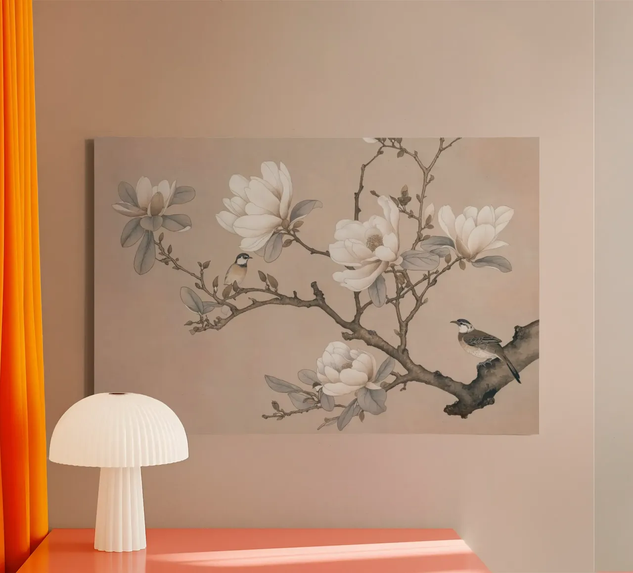 Chinoiserie Magnolia And Bird tela con Cornice a cassetta da Andrea Haase Vintage World