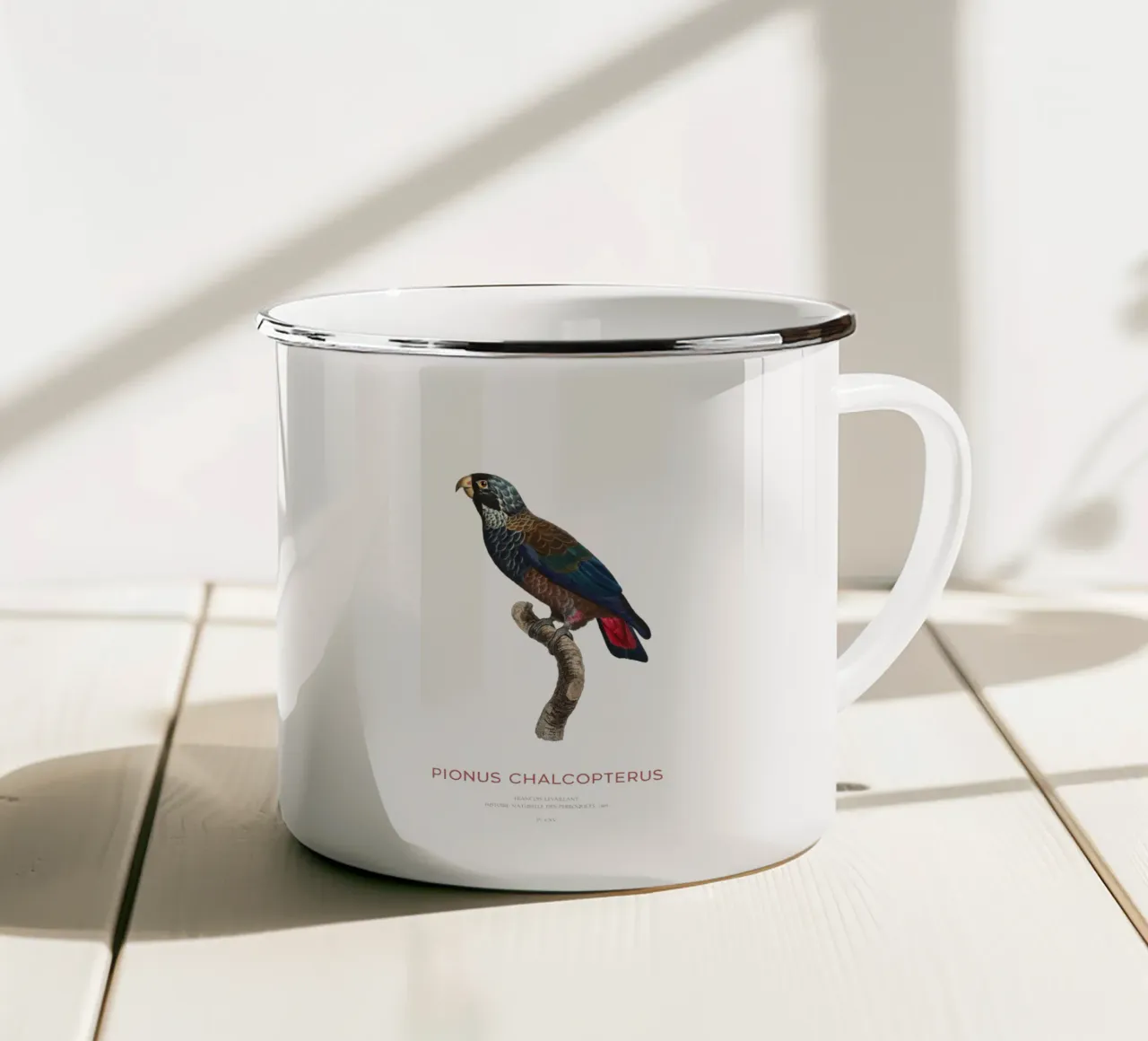 Pappagallo dalle ali di bronzo o Pionus Chalcopterus tazza in smalto da Vintagrafica