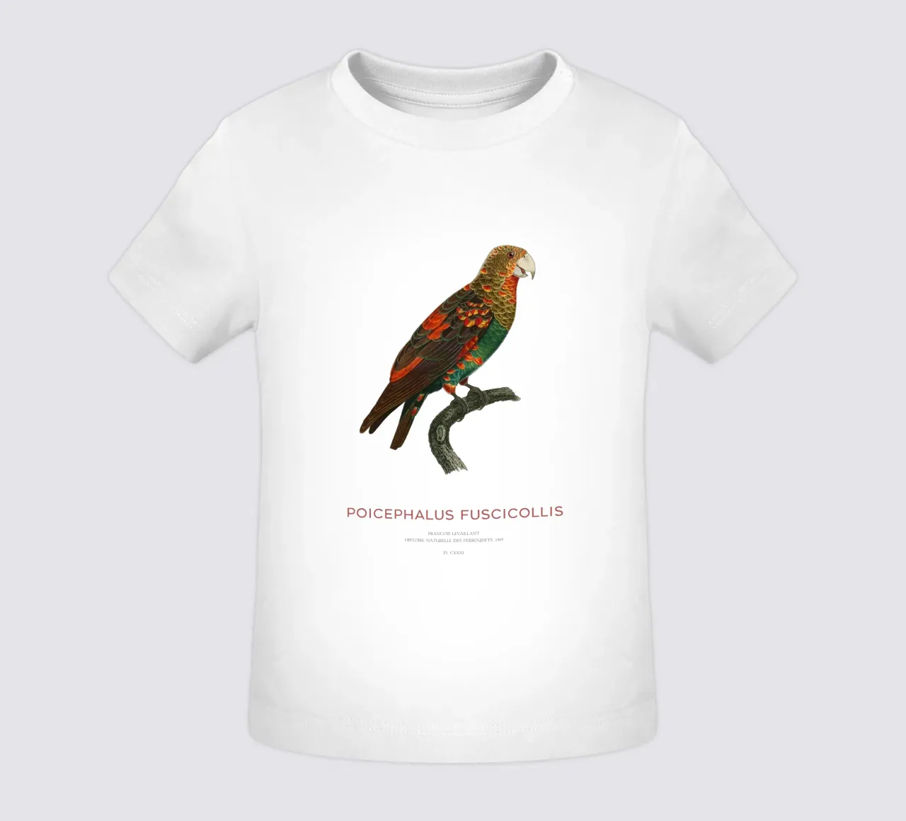 Pappagallo dal collo bruno o Poicephalus Fuscicollis maglietta neonato da Vintagrafica