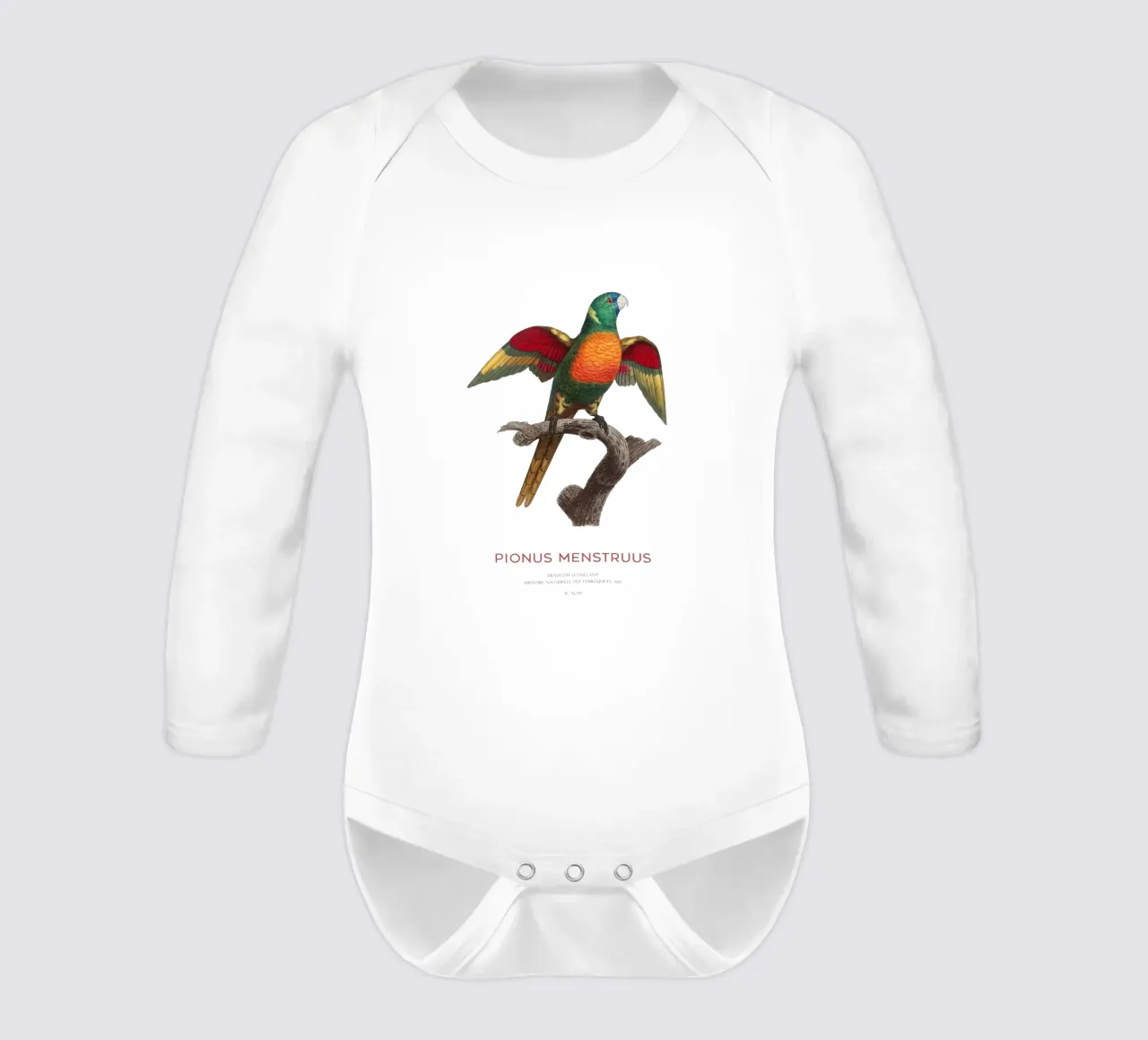 Blaukopfpapagei oder Pionus Menstruus Langarm Babybody von Vintagrafica