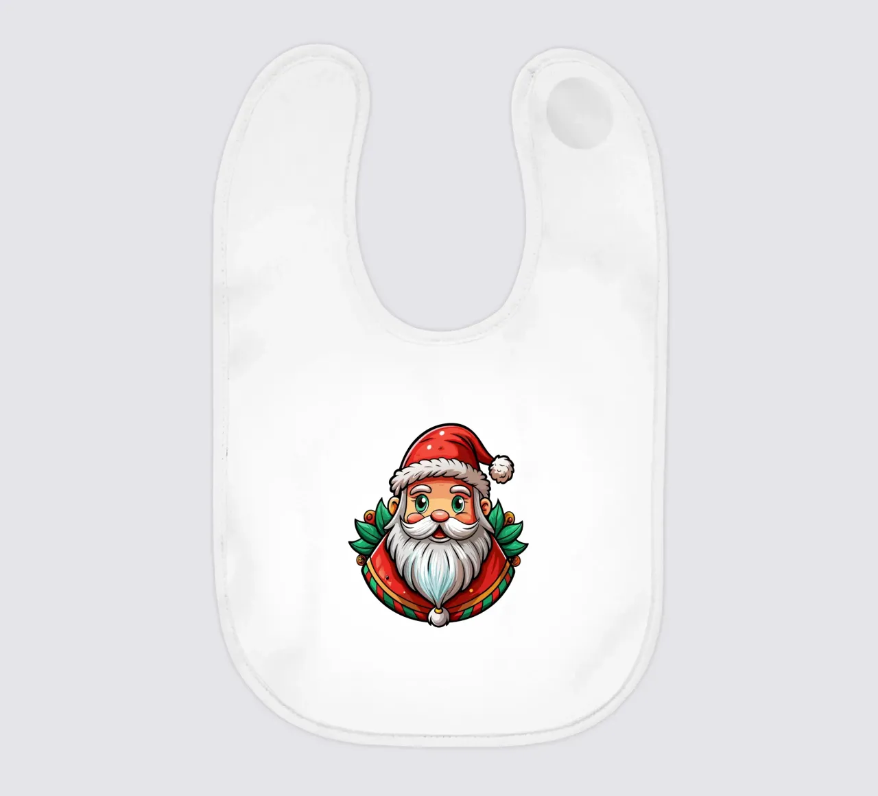 Babbo Natale allegro con accenti di agrifoglio - Auto di Natale bavaglino da Artnesia