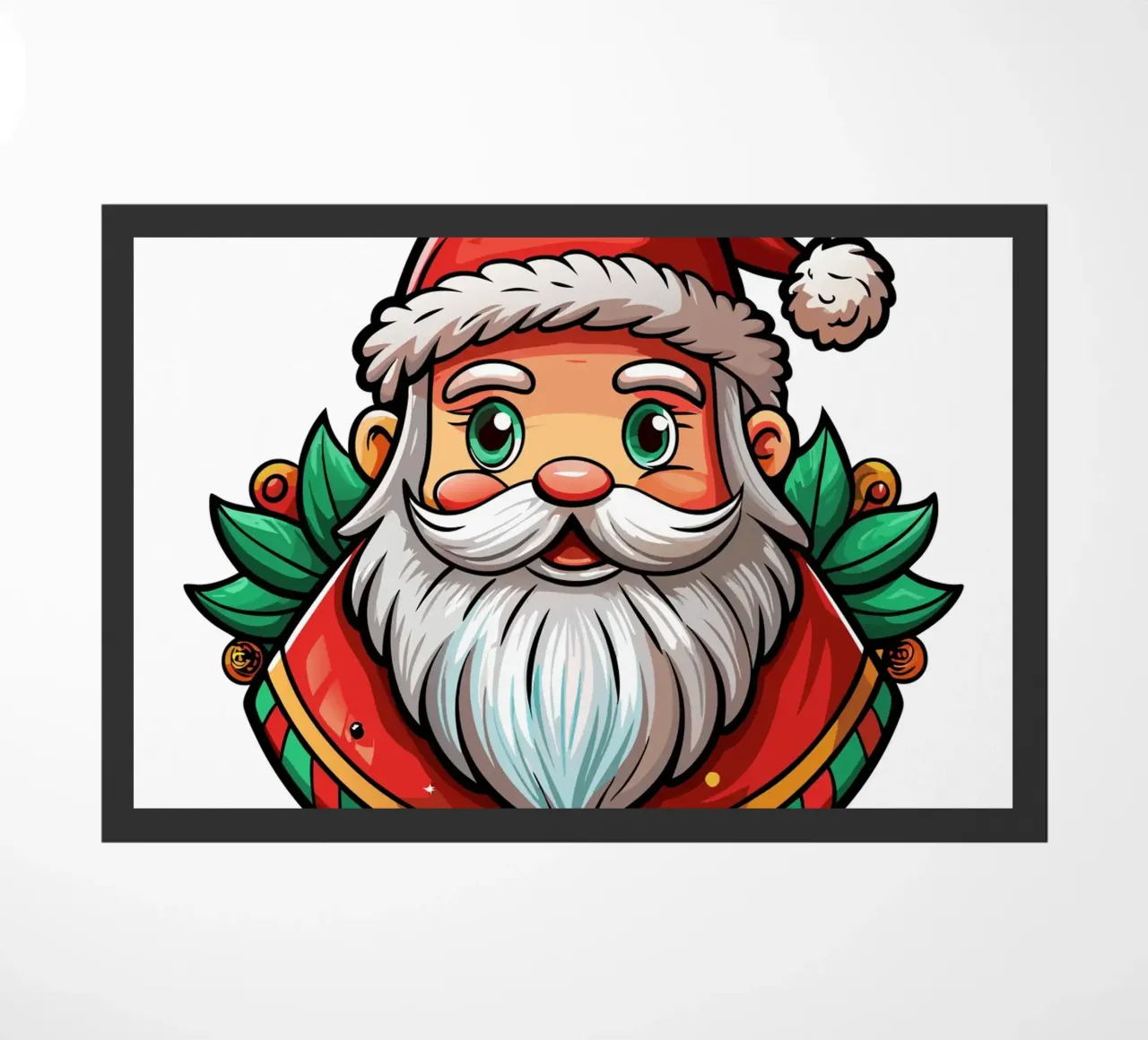 Babbo Natale allegro con accenti di agrifoglio - Auto di Natale zerbino da Artnesia