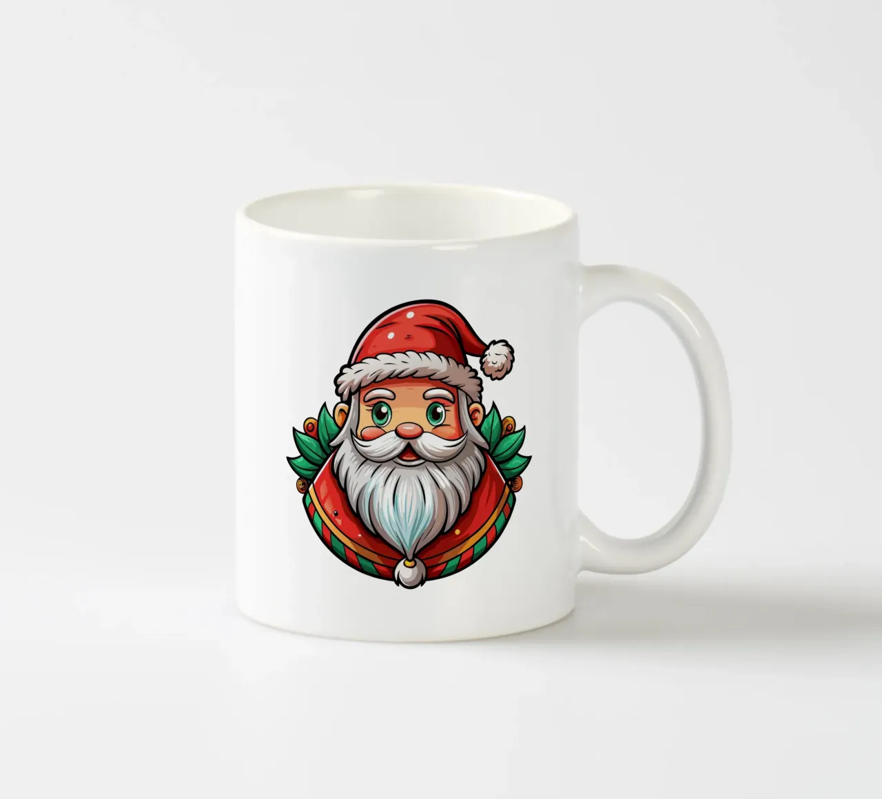 Babbo Natale allegro con accenti di agrifoglio - Auto di Natale tazza in ceramica da Artnesia