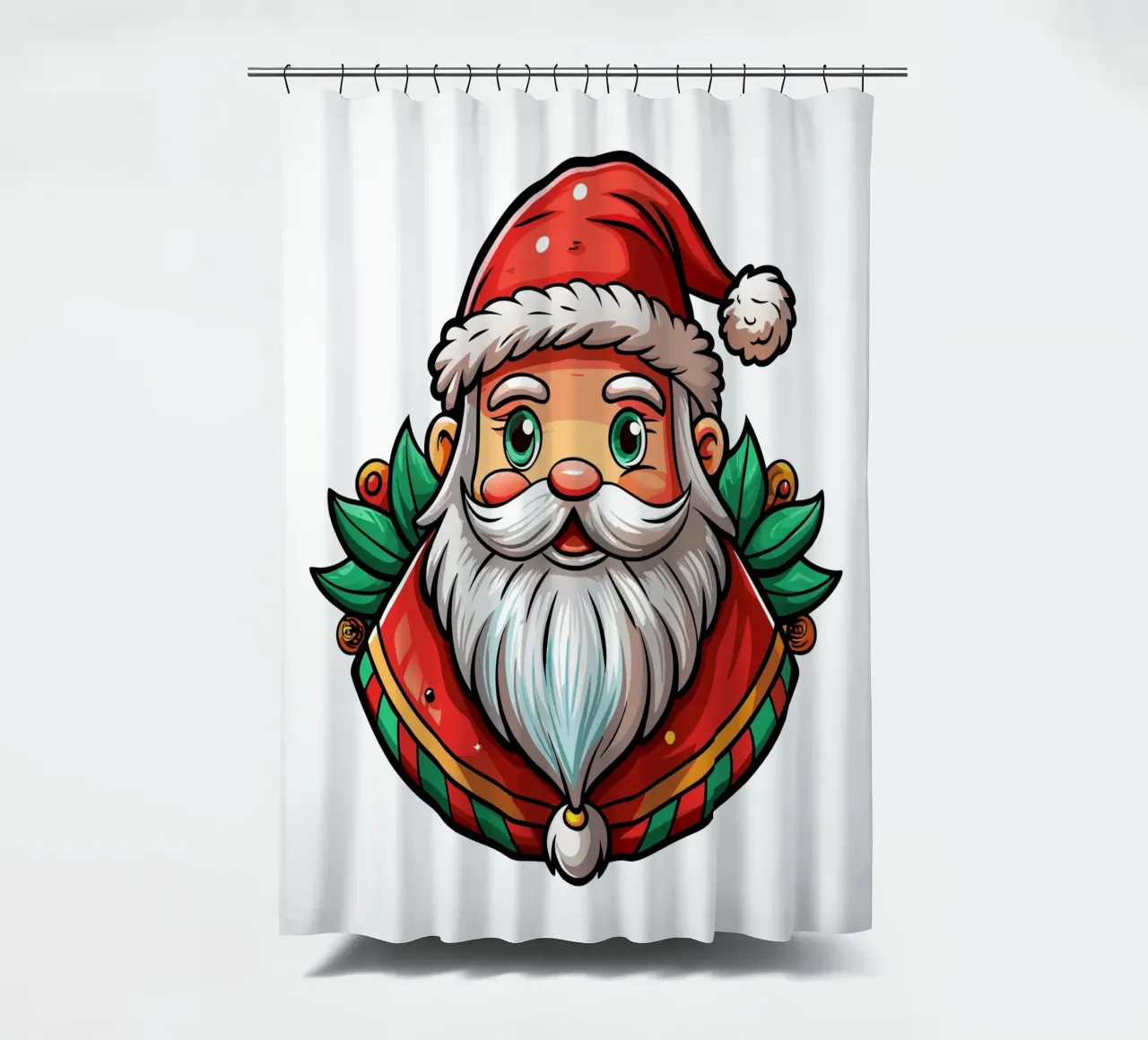Babbo Natale allegro con accenti di agrifoglio - Auto di Natale tenda da doccia da Artnesia
