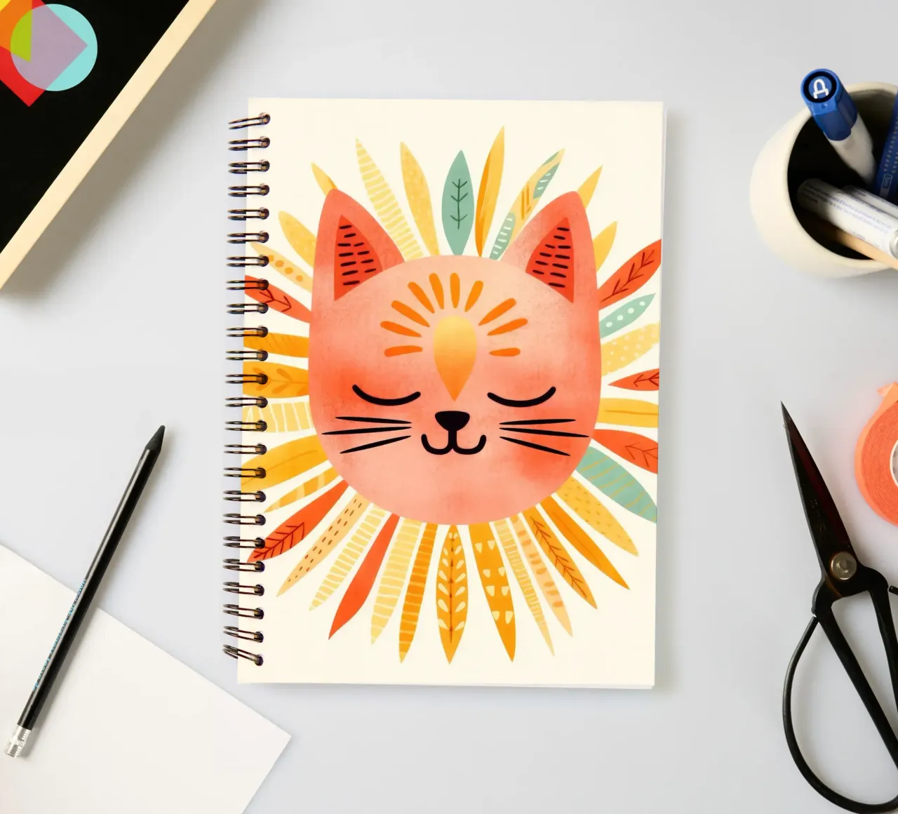 Whimsical Cat Smiling Face spiral notebook by Andrea Haase Modern Home