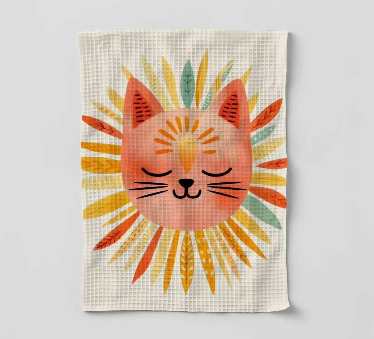 Whimsical Cat Smiling Face tea towel by Andrea Haase Modern Home