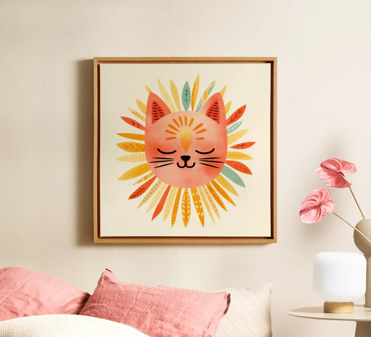 Whimsical Cat Smiling Face canvas with Floater frame by Andrea Haase Modern Home