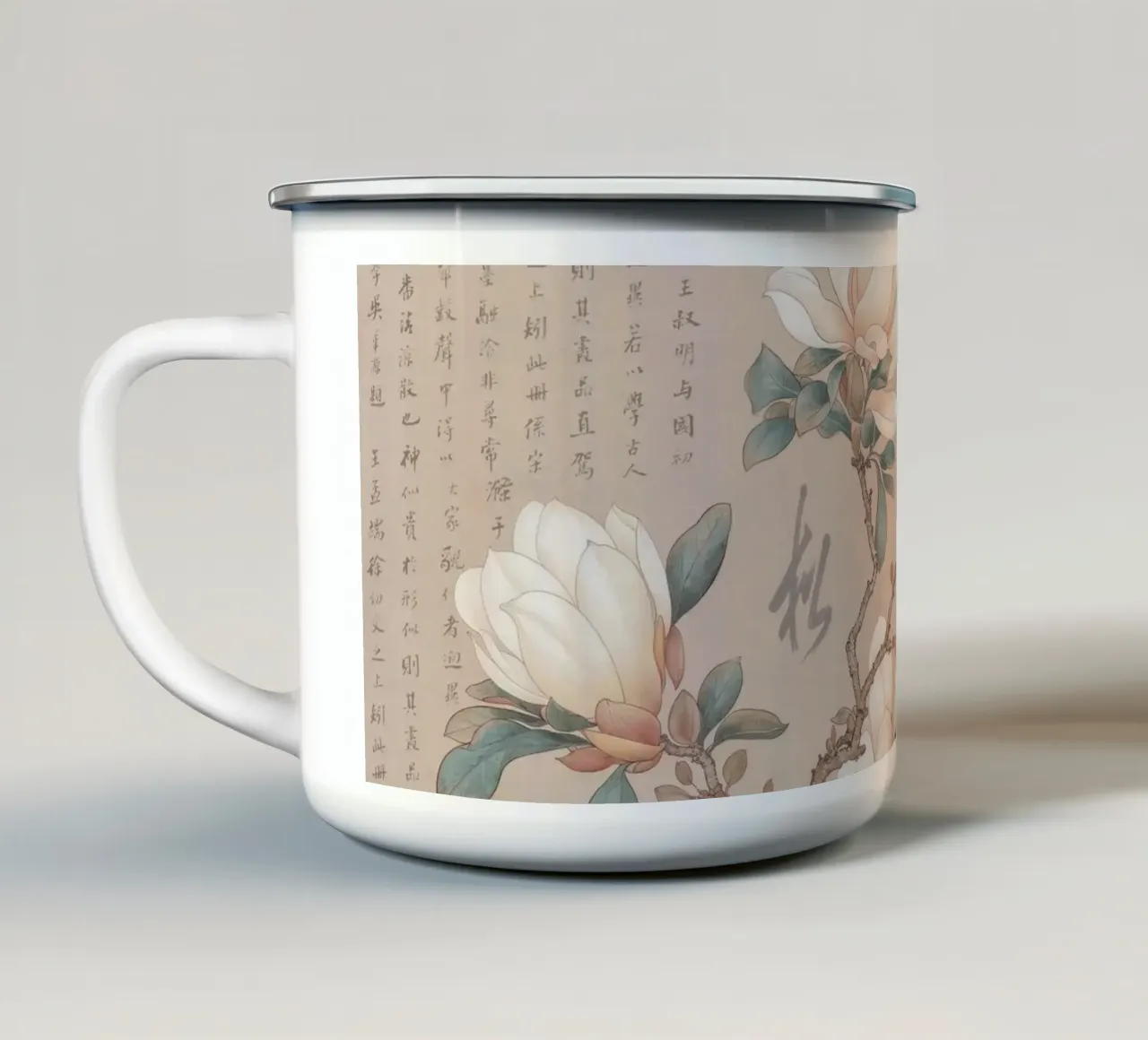 Chinoiserie Magnolia Vintage Botanical tazza in smalto da Andrea Haase Vintage World