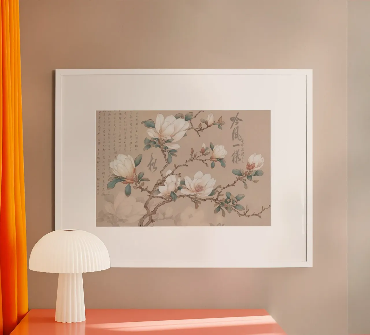 Chinoiserie Magnolia Vintage Botanical poster con telaio in legno da Andrea Haase Vintage World