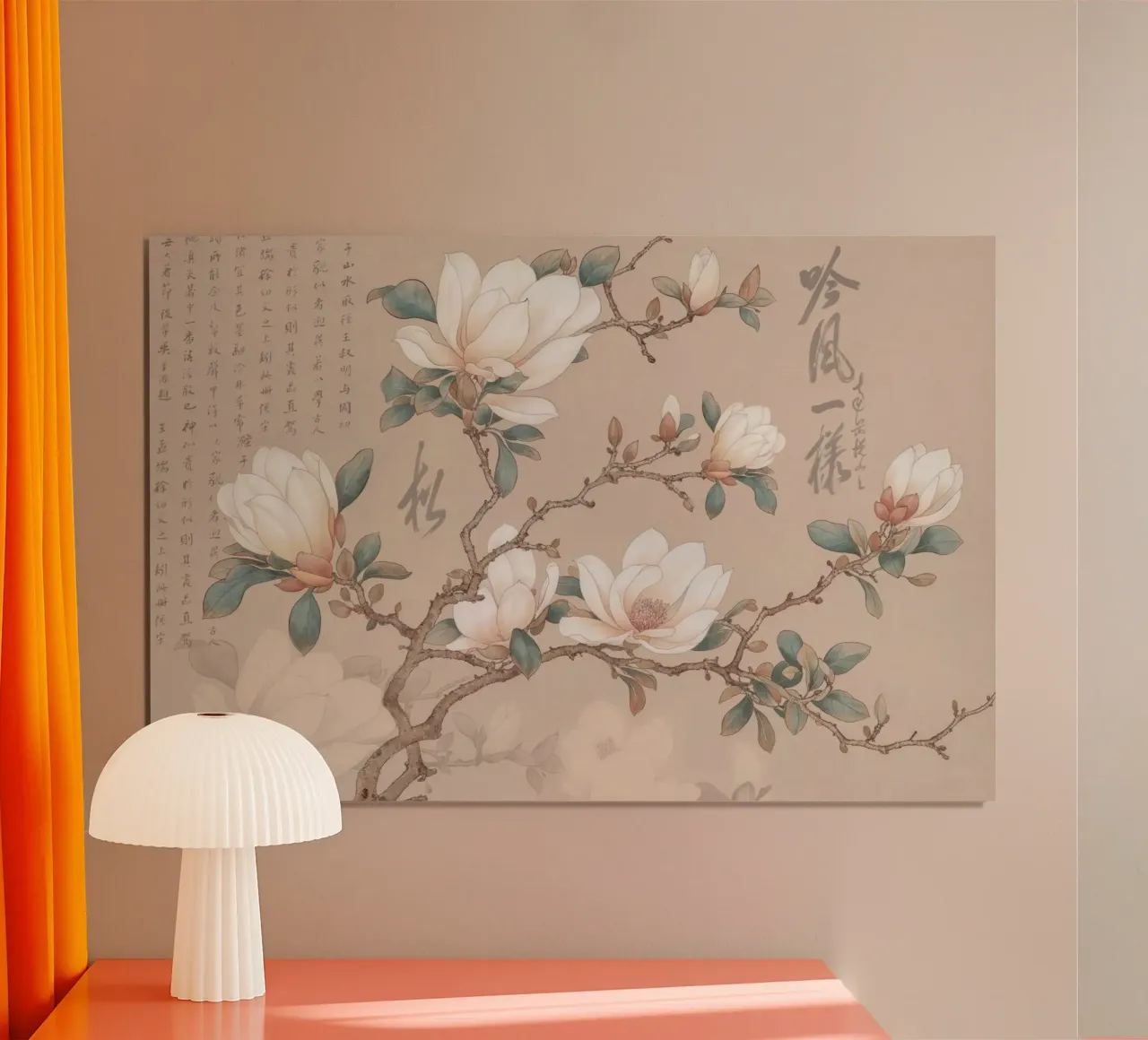 Chinoiserie Magnolia Vintage Botanical poster con telaio in legno da Andrea Haase Vintage World
