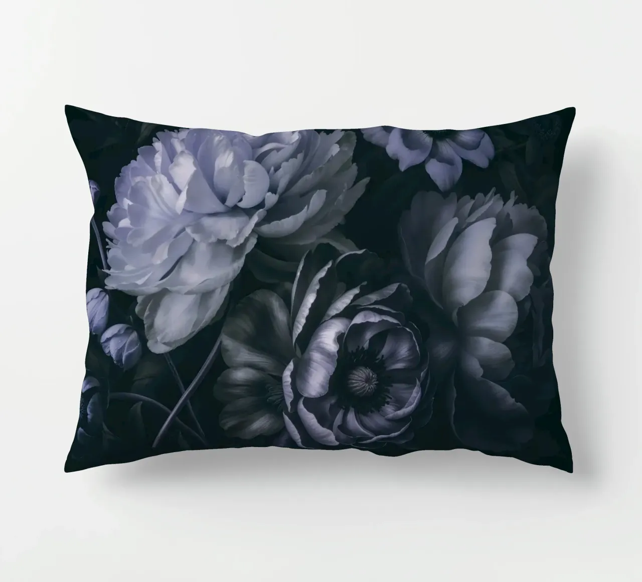 Moody Baroque Floral Symphony Midnight Blue decorative cushion by Andrea Haase Floral Passion