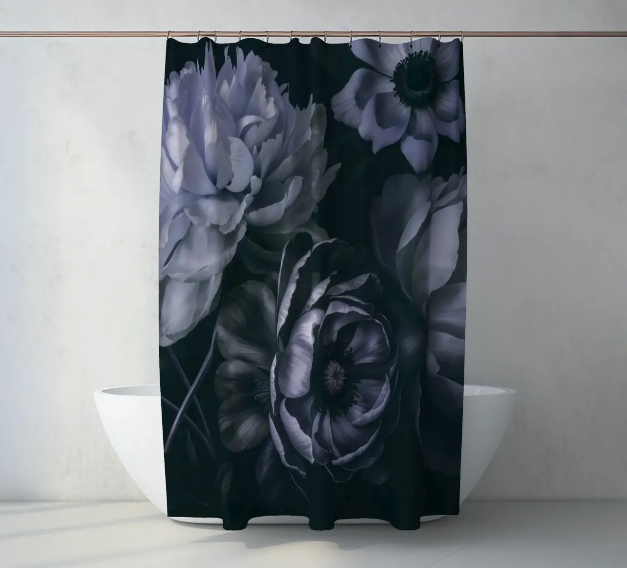 Moody Baroque Floral Symphony Midnight Blue rideau de douche de Andrea Haase Floral Passion