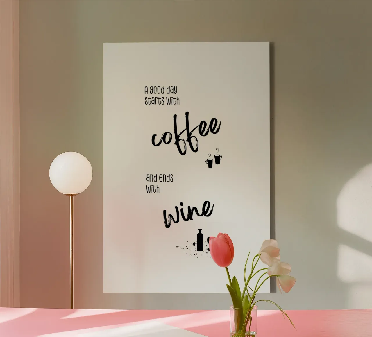 A good day starts with coffee and ends with wine tela con Cornice a cassetta da Melanie Viola