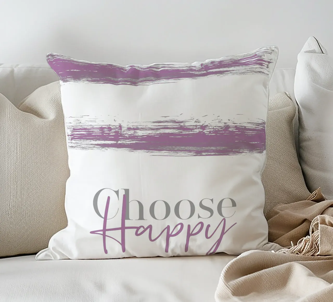 Text Art CHOOSE HAPPY pink cuscino da Melanie Viola