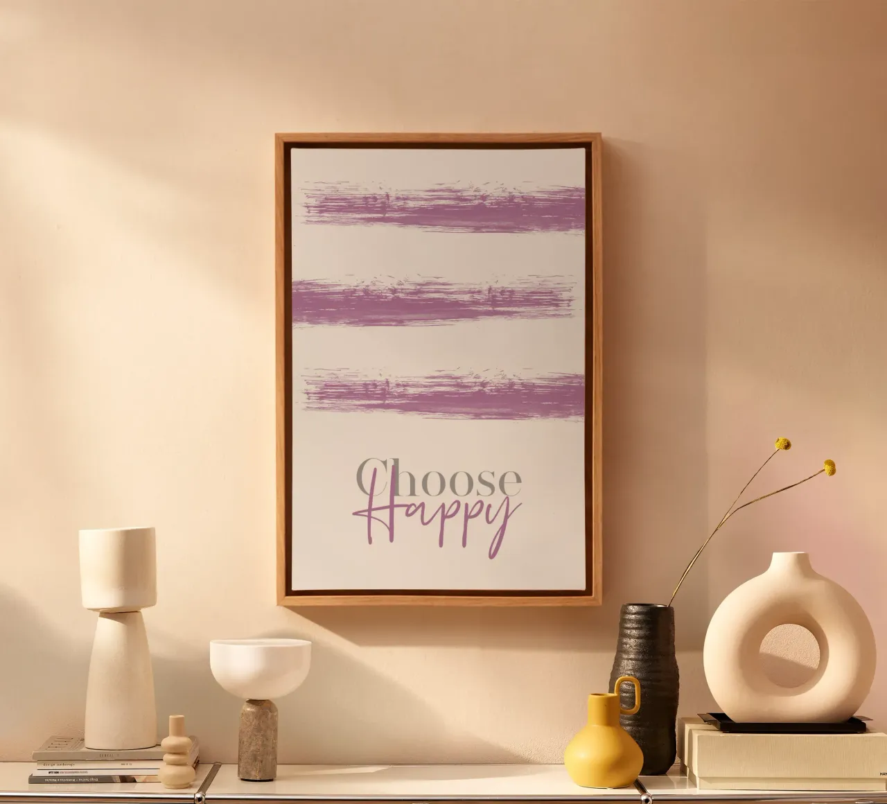 Text Art CHOOSE HAPPY pink tela con Cornice a cassetta da Melanie Viola