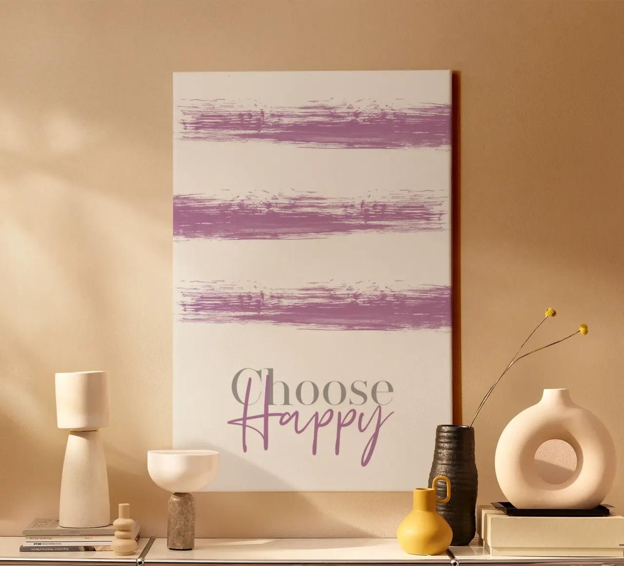 Text Art CHOOSE HAPPY pink tela con Cornice a cassetta da Melanie Viola