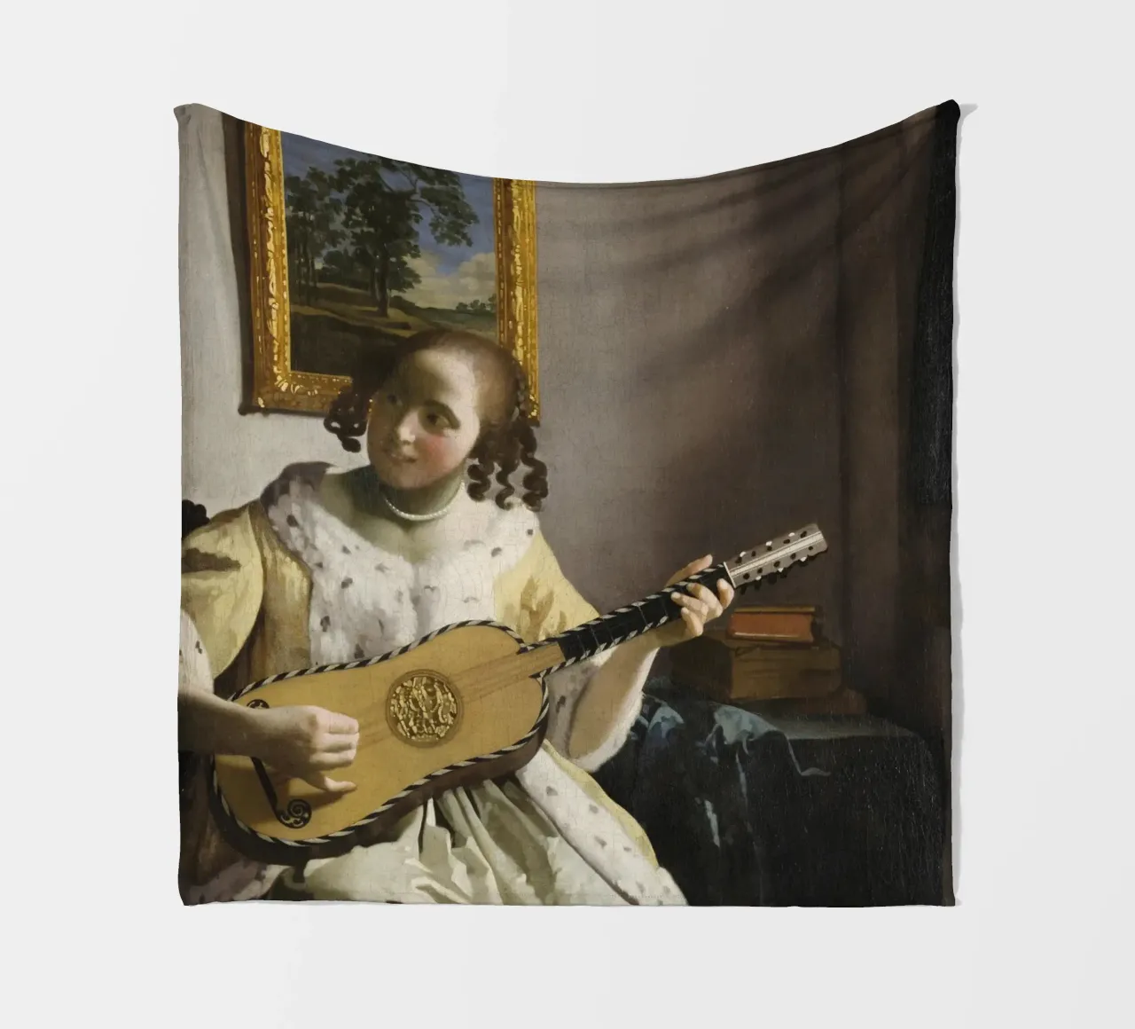 Johannes Vermeer - Il suonatore di chitarra (1672) coperta in pile da Timeless Artworks