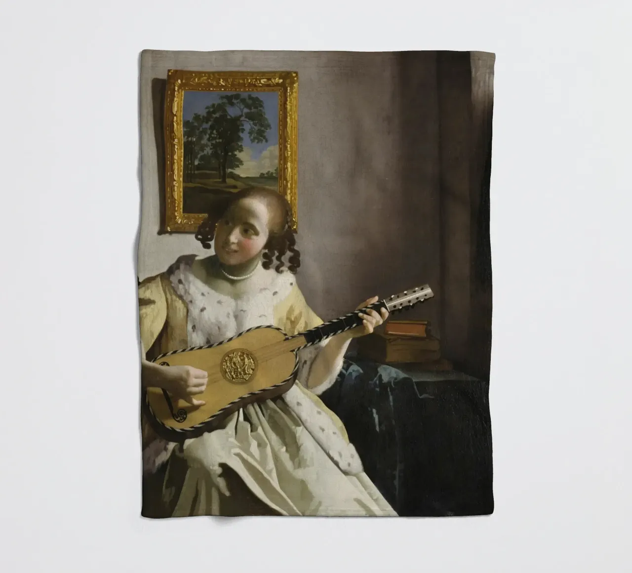 Johannes Vermeer - Il suonatore di chitarra (1672) coperta in pile da Timeless Artworks