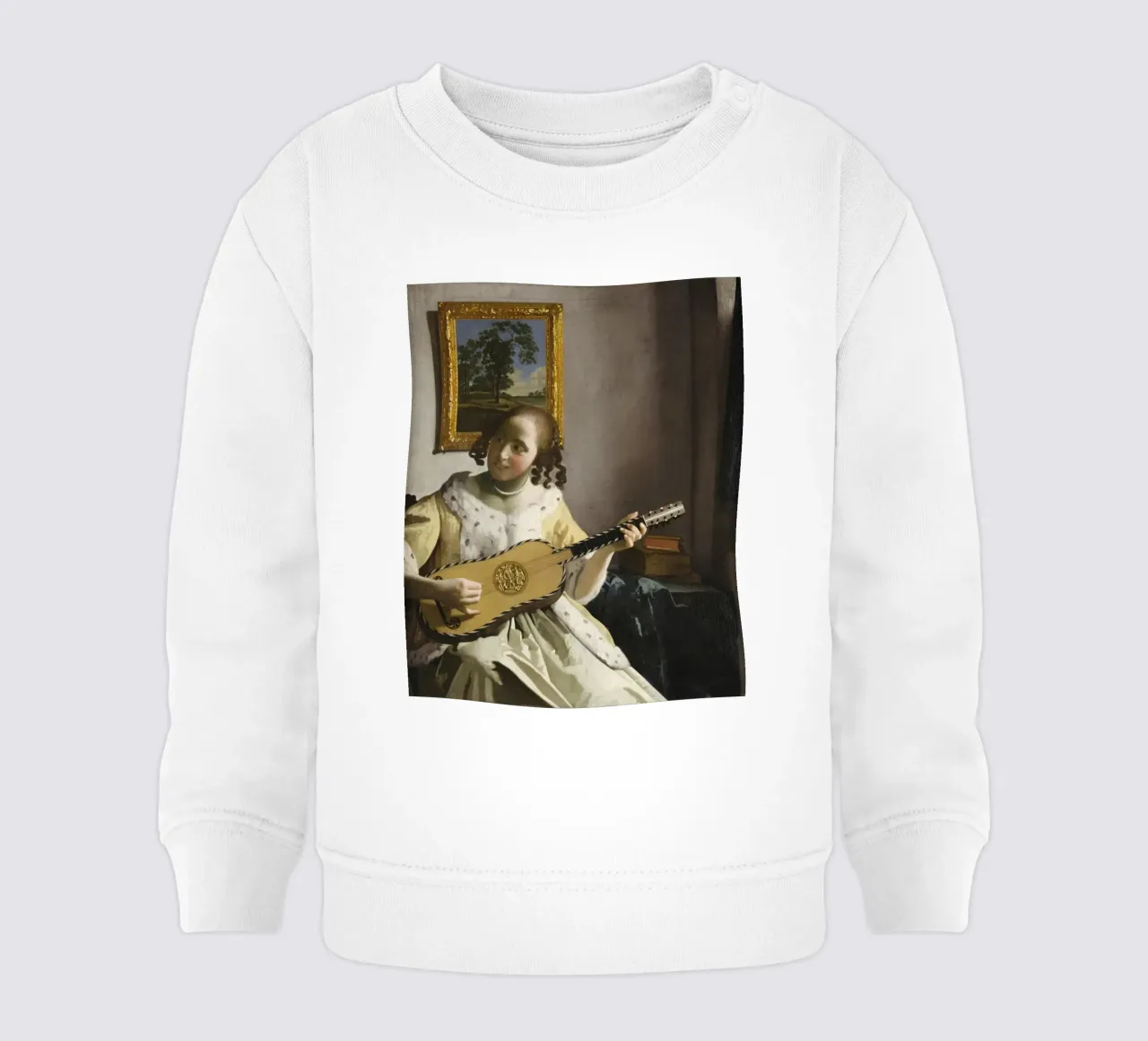 Johannes Vermeer - Il suonatore di chitarra (1672) felpa neonato da Timeless Artworks