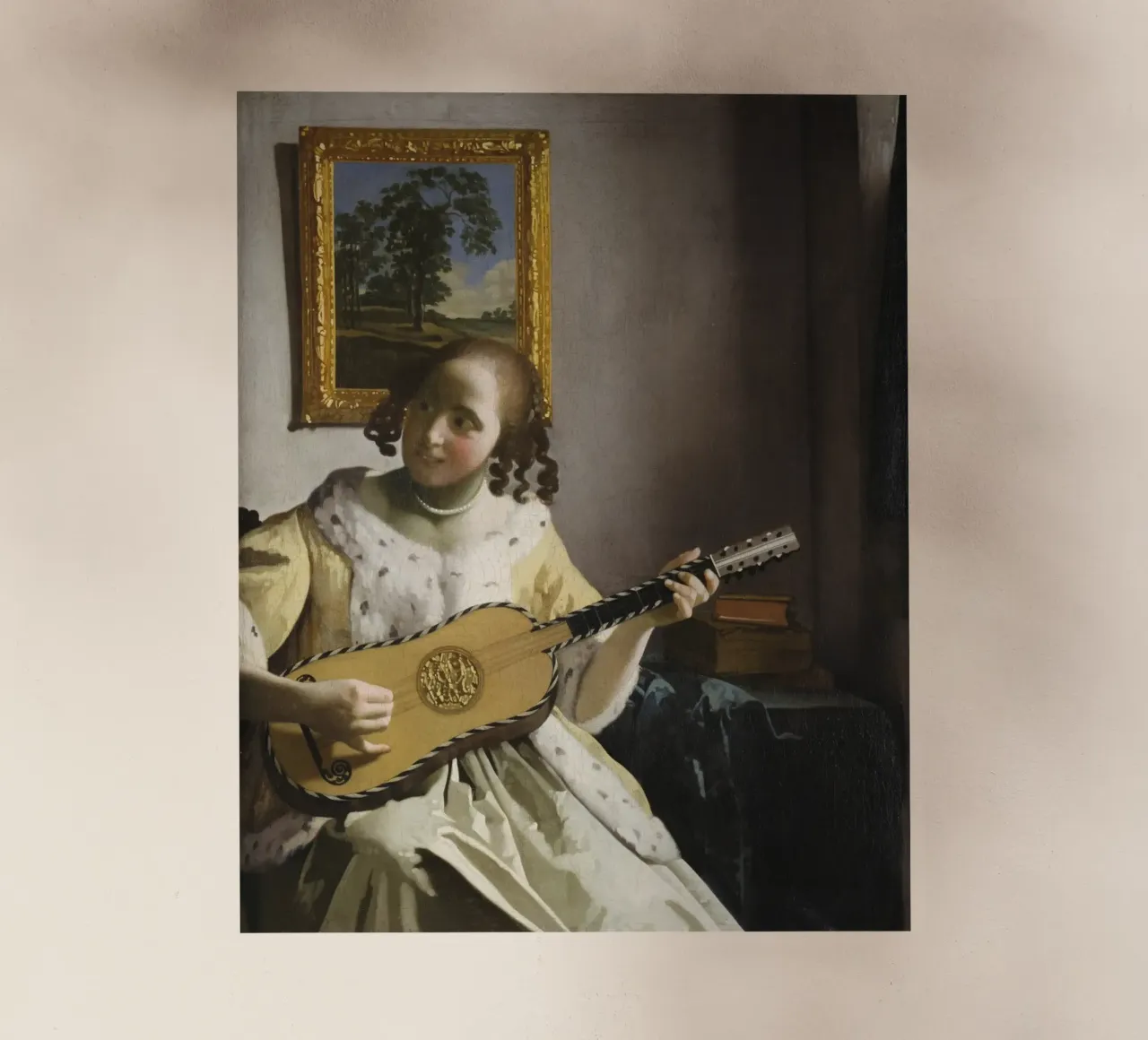 Johannes Vermeer - Il suonatore di chitarra (1672) pellicola backlit da Timeless Artworks