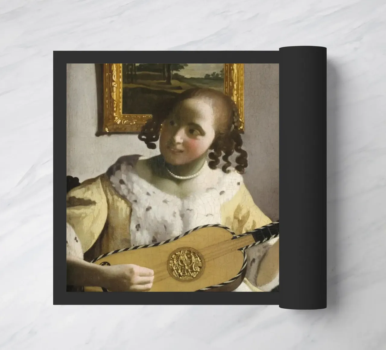 Johannes Vermeer - Il suonatore di chitarra (1672) zerbino da Timeless Artworks